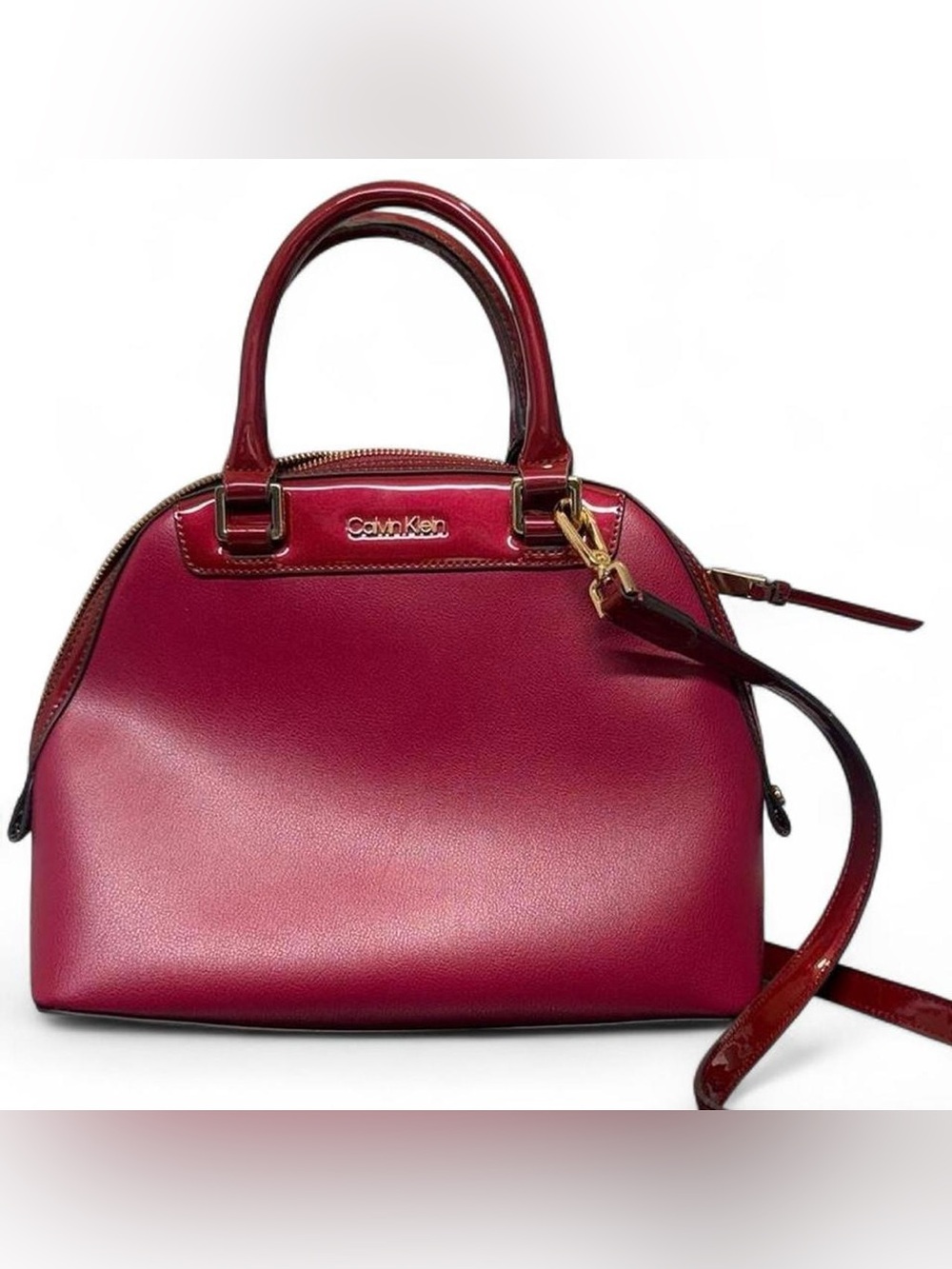 Calvin Klein Clara Burgandy Satchel w/Patent Leather Handles. New, w/out Tags!